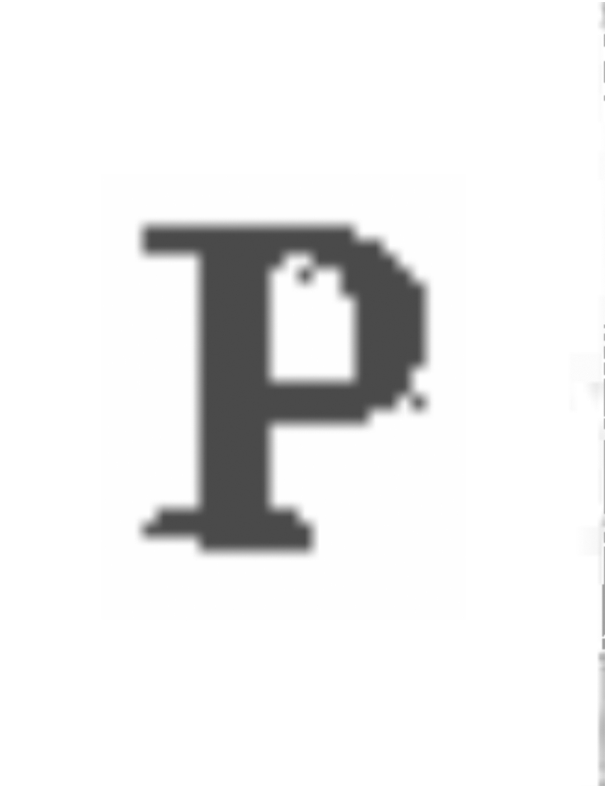 Two Ps face each other across a pixelated margin. The P on the right looks close to a standard letterform.